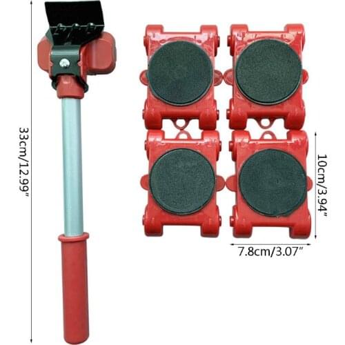 5Pcs/set Professional Furniture Mover Tool Transport Lifter Set Heavy Stuffs Moving 4 Wheeled Roller Bar Household Hand Tools