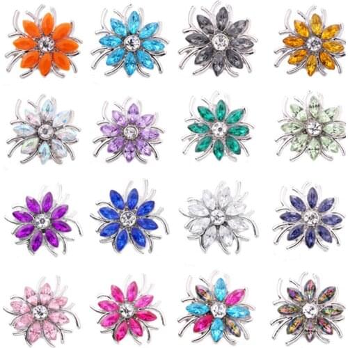 5pcs/lot Snap Jewelry 18mm Snap Buttons Samples Mixed Designs Colors Rhinestone Flower Snaps Fit Snap Button Bracelet