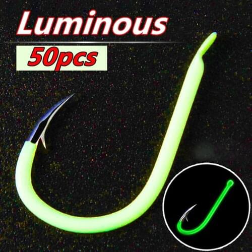 50pcs Luminous Fishing Hooks Carbon Steel Glow In Night Fishing Hooks Fishing Accessories Pesca