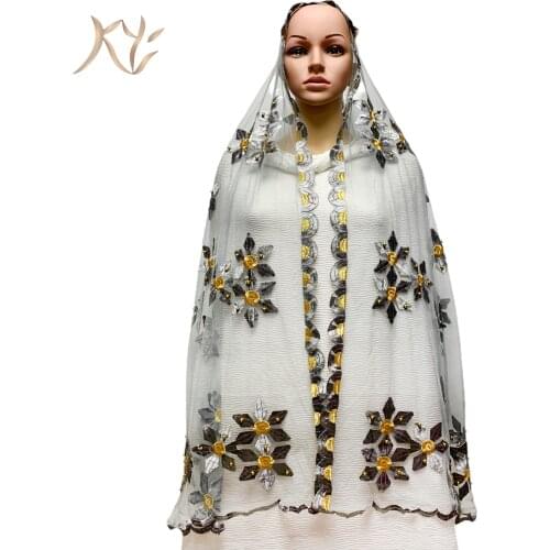 African Fashion Muslim Turban Women Medium Size Net Scarf Islamic Hijab Pashmina Embroider Ramadan Dubai Headband for Lady