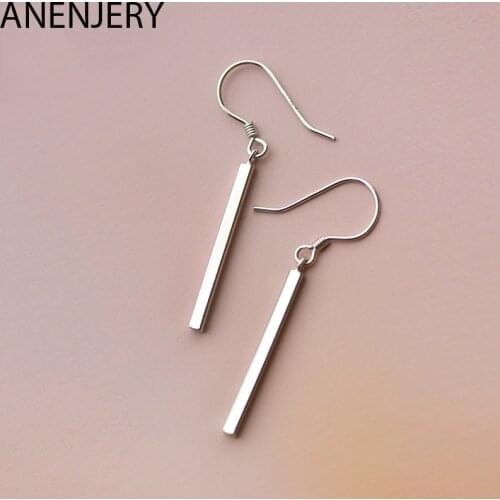 ANENJERY 925 Sterling Silver Simple Fashion Geometric Cuboid Long Drop Hook Earrings Ear Jewelry For Women Party S-E1101