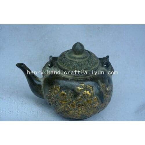 Antique QingDransty bronze&gilt teapot,Childrens games,Decoration,Collection&Adornment,Free shipping