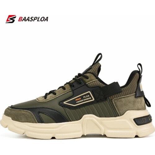 Baasploa 2021 New Arrival Men Leather Sports Shoes Breathable Casual Non-Slip Lace Up Sneaker Waterproof Running Walking Shoes