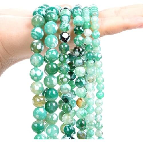 Natural Stone Beads Cyan Fire Agates Green Round Loose Spacer Beads for Jewelry Making Bracelets Necklace Accessories 6/8/10MM
