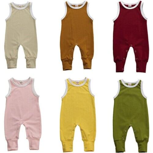 Cute Summer Kids Newborn Baby Boys Girls Cotton Rompers Solid Sleeveless Jumpsuit Outfit Baby Clothing One-Pieces Outfits 0-18M