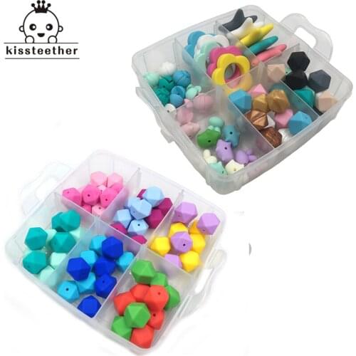 Baby Teether 2 Boxed Silicone Teether Hexagon Beads Star Pendant Pacifier Clip Silicone Flower DIY baby teething necklace
