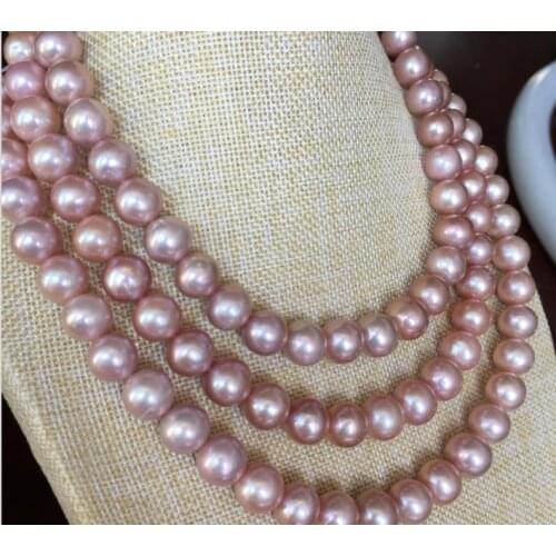 Elegant 10-11mm freshwater round LIGHT LAVENDER pearl necklace 48inch 925silver