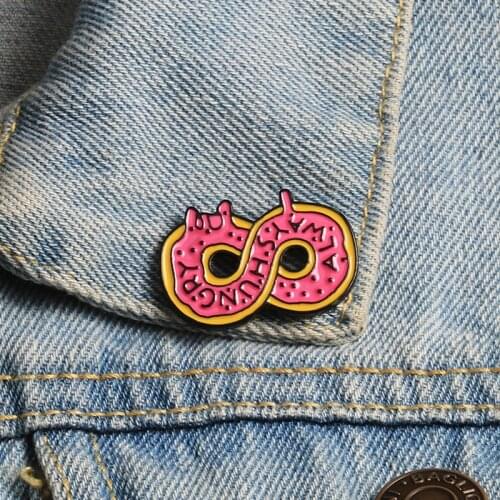 Sweet Pink Donut Enamel Women Girls Jackets Lapel Brooch ALWAYS HUNGRY Cream Donuts Badge Pin Cartoon Cute Jewelry For kids