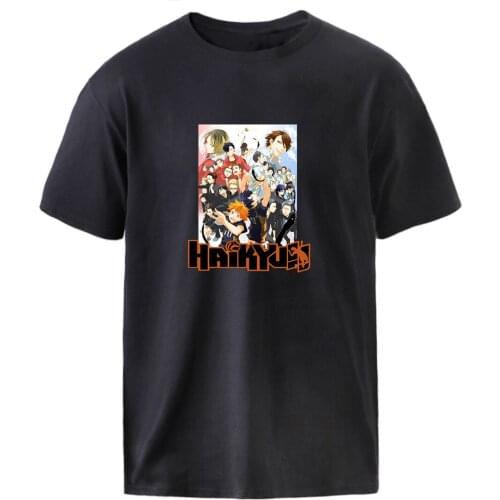 Haikyuu Anime Print T shirts Summer Short Sleeve Loose Black Tops 2021 New Trendy Brand Tees Kpop Graphic Tee Homme Tshirt