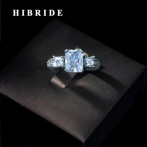 HIBRIDE Big CZ Design Long Full Finger Luxury Cubic Zircon Women Wedding Engagement Party Silver Color Wrap Ring Jewelry R-08