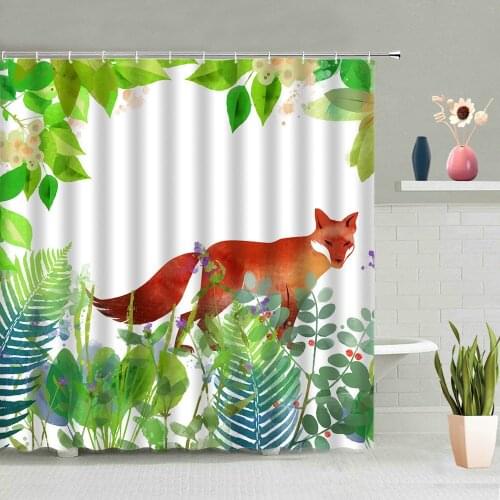 Forest Green Leaf Plant Animal Shower Curtain Fox Horse Butterfly Seven Star Ladybug Book Decorative Waterproof Fabric With Hook