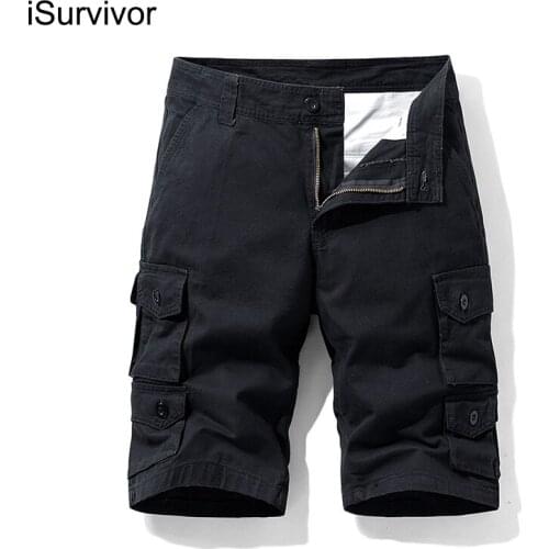 ISurvivor 2021 Summer New Cotton Tooling Mens Shorts New Wild Multi-Pocket Solid Color Casual Loose Straight Five-Point Pants