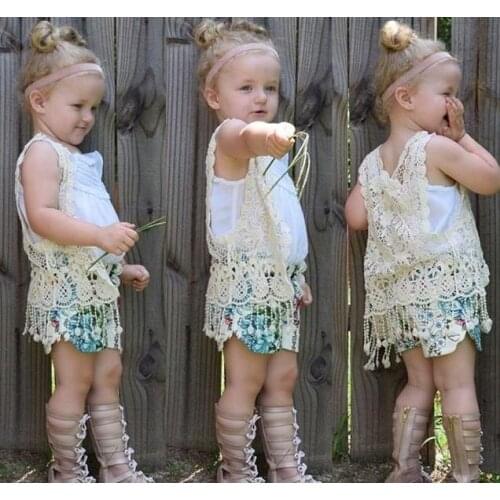 Hot Toddler Kids Baby Girls Cover Up Solid Crochet Lace Hollow Cardigan Sleeveless Swimwear Beach Summer Tassels Waistcoat