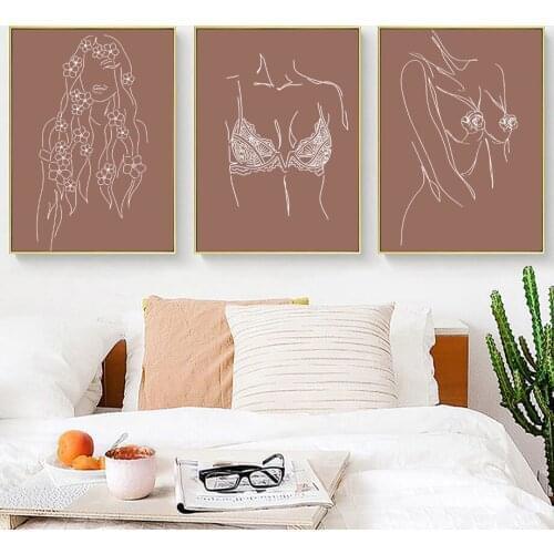 Hot Line Women Bra Sexy Body Chest Flower Wall Art Canvas Painting Nordic Posters And Prints Wall Pictures For Living Room Decor