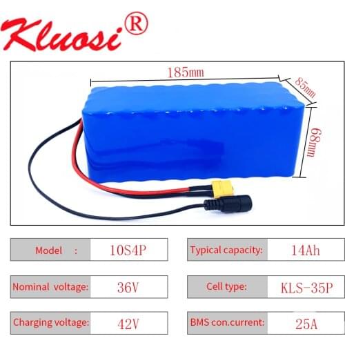KLUOSI 36V 14Ah 10S4P 42V Lithium Battery Pack with 25A Balance BMS for 250W 450W 500W 750W Ebike Electric Bicycle Motor Scoote