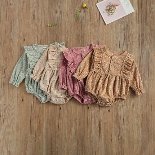 Newborn Baby Girls Fashion Sweet Floral Print Romper Stylish Round Neck Long Sleeve Casual Romper for Kids Girls