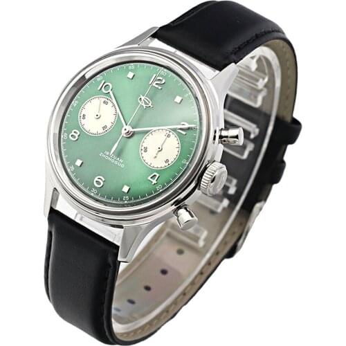 Seakoss 38mm Chronograph Mechanical Mens Watch Gooseneck ST19 Seagull Sports 3D Acrylic Glass Green Men Clock Pilot Male Watch