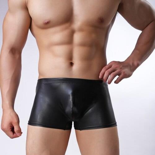 Mens underwear patent leather boxer shorts European size pants u convex pocket sexy young mens boxer shorts