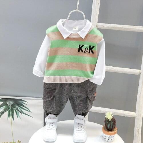 New Spring Baby Clothes Children Boy Girls Cotton Printe Strips Vest Shirt Pants 3pcs/Sets Kid Infant Casual Sportswear Suit