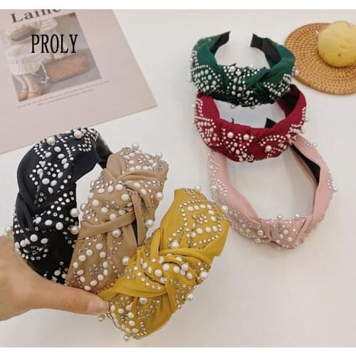 PROLY New Fashion Women Hair Accessories Wide Side Rhinestone Headband Middle Knot Top Quality Headwear Adult Hair Hoop