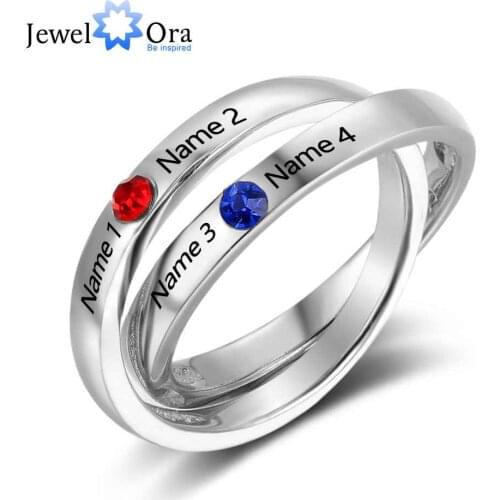 JewelOra Personalized 925 Sterling Silver Birthstone Ring Engrave Name Engagement Rings Round Rings Engagement Gift For Women