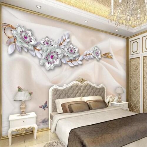 Beibehang Custom wallpaper 3D stereo elegant white flowers pearl jewelry flower background wall living room bedroom 3d wallpaper
