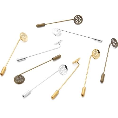 20pcs/lot Copper Blank Brooch Base With 12mm Tray Rhodium/Gold/Silver Color Round Brooch Lapel Pin Base DIY Jewelry Making