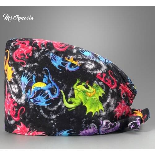 Adjustable Multicolor Printing Clinical Male and Female Pharmacist Scrub Cap Pet Clinic Doctor Work Hat Anesthetist Surgical Hat