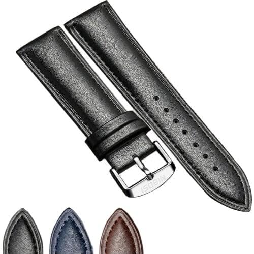 Nibosi New Watch Bracelet Belt Black Watchband Genuine Leather Watch Band 20mm 22mm Watch Accessories Wristband Pulseira Relogio