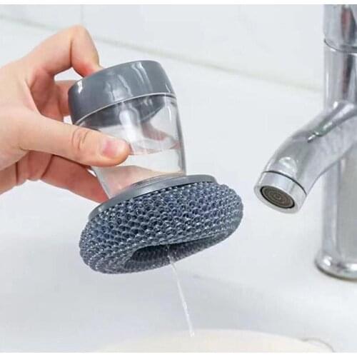 Kitchen Soap Dispensing Palm Brush Easy Use Scrubber Wash Clean Tool Holder Soap Dispenser Brush Kitchen Cleaning Tool