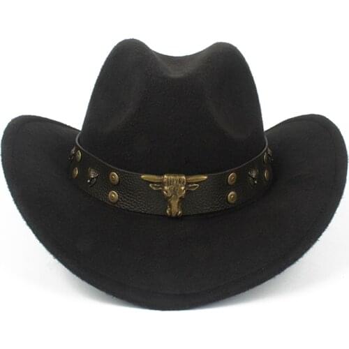 Cool Child Kids Wool Hollow Western Cowboy Hat Roll-up Brim boy girl Outblack Sombrero Hombre Jazz Cap Size 52-54