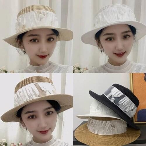 New Panama Hat Summer Sun Hats For Women Beach Lace Ribbon Straw Hat Fashion UV Sun Protection Travel Cap Chapeu Feminino Bonnet