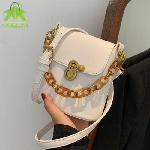 Retro Casual Handbag For Women High Quality Pu Leather Shoulder Messenger Bag 2021 Fashion Chain Simple Crossbody Bucket Bags