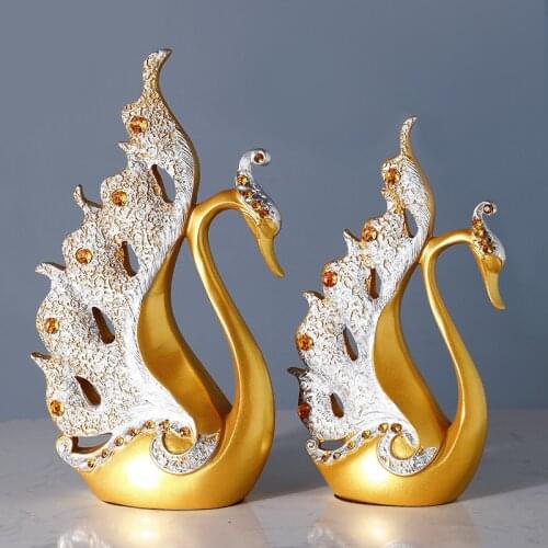 Wedding Gift for Lovers Friends A Couple of Swan Statue Home Decoration Accessories Animal Ornaments Resin Sculpture Escultura