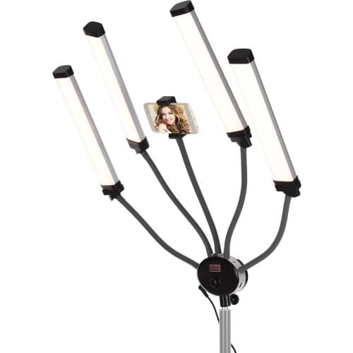 FX-800II Four-Arm LED Video Lamp Fill Lights Bi-Color 3200-5500K Color Temperature Light Strips with Flexible Hoses LCD Screen