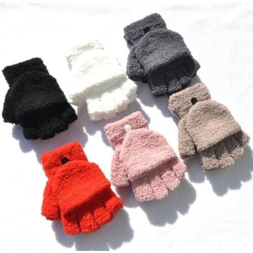 TJ-TianJun Adult Winter Warm Knitting Flannel Renovate Gloves Half Finger Working Writing Playing Outdoor Solid Color Gloves