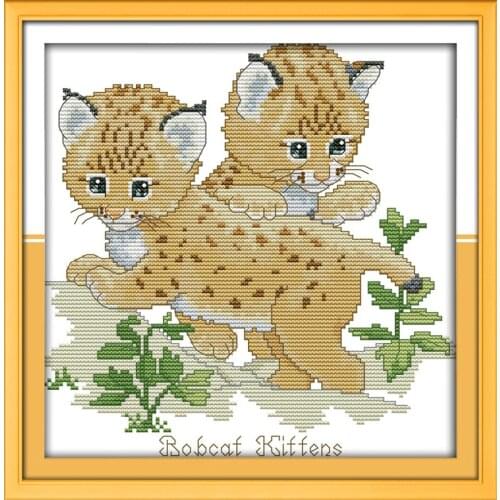 Everlasting Love Two Bobcats Chinese Cross Stitch Kits Ecological Cotton Stamped Printed 11CT DIY New Year Decorations For Home