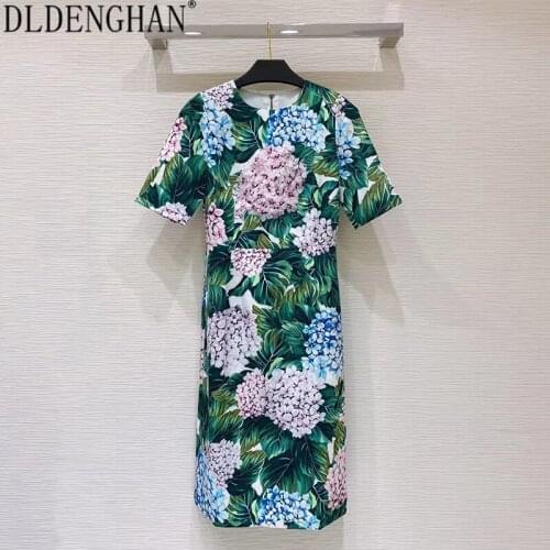 DLDENGHAN Vintage Floral Print Dress For Women O-Neck Short Sleeve Three-Dimensional Flower Decoration Dresses Summer New