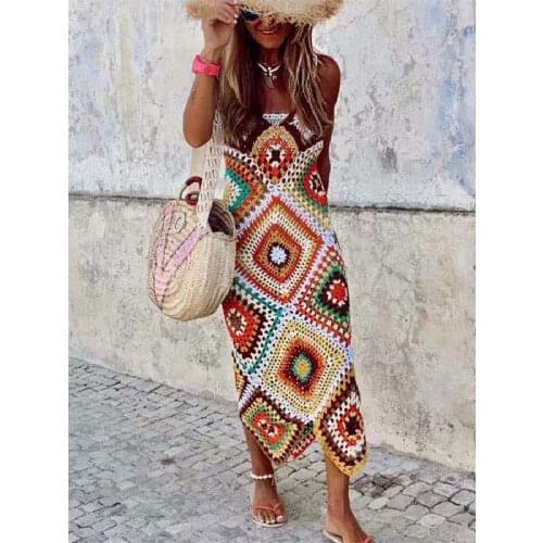 Handmade Crochet Beach Dress Cover Up Sexy Hollow Out Mesh Knitted Tunic Swimsuit Coverup Womens Beach Sarong Robe De Plage A273