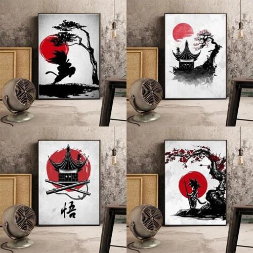 Japan Anime Dragon Ball Poster Goku Black Red Canvas Painting Mural Modern Living Room Bedroom Home Wall Decoration Cuadros