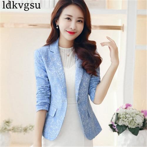 2020 Spring Autumn Blazer Women outerwear Fashion jacquard White Suit Jacket Slim One button Long sleeve Womens Coat v341