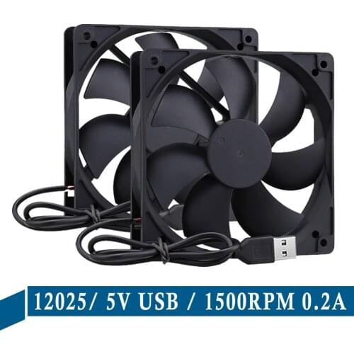 2Pcs Lot Gdstime 5V USB 1500rpm 0.2a 12cm 120mm 120mm x 25mm PC Fan Cooler Heatsink Exhaust