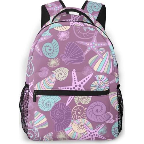 2021 OLN Travel Backpacks Starfishes And Seashells Pattern Girl Backpack For Women Large Capacity School Bag For Teenage