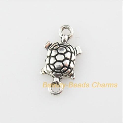 50Pcs Tibetan Silver Color Animal Tortoise Charms Pendants Connectors 9x17mm