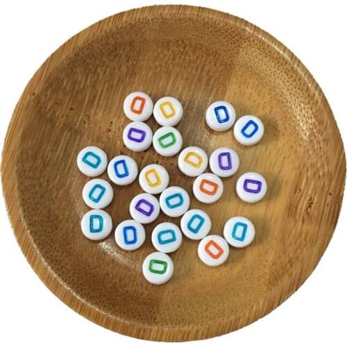 500pcs 4*7MM White with Colorful Initial D Printing Acrylic Letters Beads Flat Coin Round Shape Acrylic Alphabet Spacer Beads