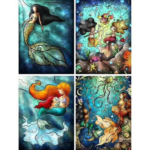 5D DIY Diamond Painting Cartoon Mermaid Landscape Embroidery Christmas Art Square Round Mosaic Set Cross Stitch Home Decor Gift