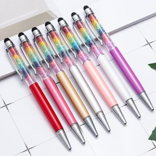 Diamond Ballpoint Pens Creative Crystal Metal Pen Stationery Ballpen Stylus Pen Touch Pen Oily Black Refill Writing Gel Pen