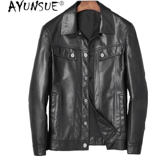 AYUNSUE Autumn Mens Leather Jacket New Genuine Sheepskin Leather Coat Male Black Jackets Casual Chaqueta Cuero Hombre SQQ345
