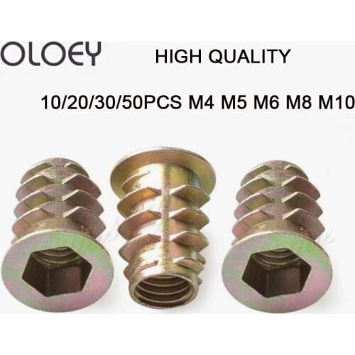 Free Shipping 10/20/30/50Pcs M4 M5 M6 M8 M10 Zinc Alloy Thread For Wood Insert Nut Flanged Hex Drive Head Furniture Nuts