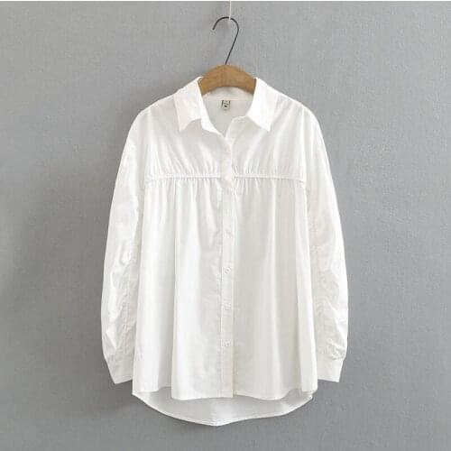 Plus Size XL-4XL Womens Solid White Blouse Oversized Long Sleeved Elegant Officewear Tops Large Size A-line Blusas